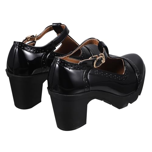 CONGARTENO Runde Damen High Heels mit Blockabsatz wasserdichte Einzel Schuhe Robustes Gummimaterial Weiches Obermaterial Bequeme Absatzschuhe für Alltag und Büro Schwarz von CONGARTENO