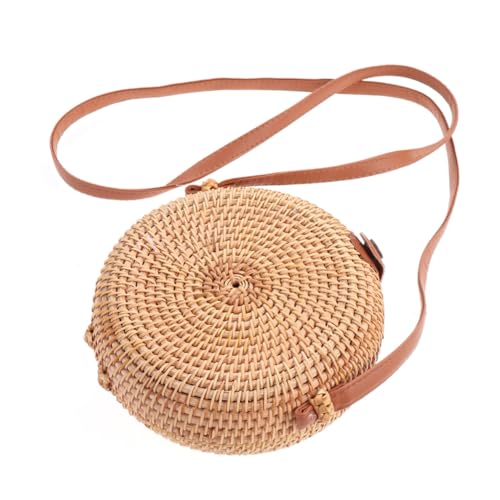 CONGARTENO Runde Rattan Umhängetasche Damen Handgefertigt Mini Crossbody Bag Strandtasche Leicht Elegant Für Reisen Alltag Party von CONGARTENO