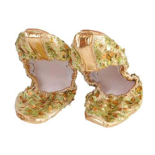 CONGARTENO Rutsch Tanzschuhe mit Glitzerpailletten Runde Plateausohle Lateinamerikanische Tanzschuhe Goldfarbene Ballettschläppchen und Gymnastikschuhe für Damen und Herren von CONGARTENO
