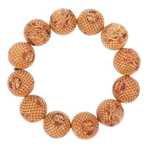CONGARTENO Sandelholz Armband mit Geschnitztem Drachenmuster Dekoratives Holzperlenarmband Handgefertigtes Unisex Gebetsarmband Modisches Schmuckstück für Alltag und Besondere Anlässe von CONGARTENO