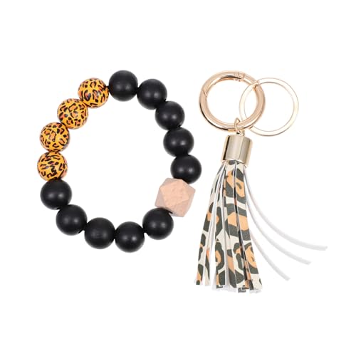 CONGARTENO Silikon Perlen Schlüsselanhänger Armband Schlüsselanhänger Armband Armband Schwarz Glatt Holz Perle Schlüssel Für Papa von CONGARTENO