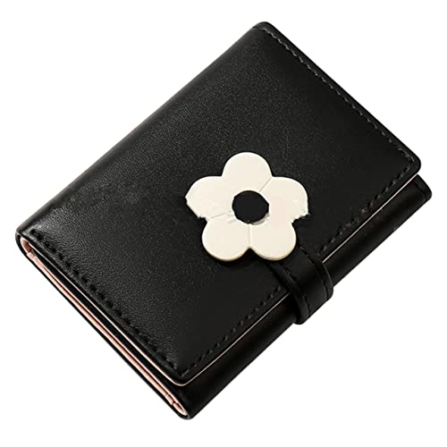 CONGARTENO Schülergeldclip Teenager Frauen Geldbörse Einfach Tasche Blume Geldbörsen Schlüssel Geldbeutel Für Jugendliche Mädchen Mode Trendy Mini-geldbörse Black Pu-Leder von CONGARTENO