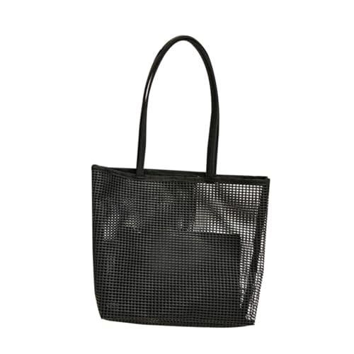 CONGARTENO Schwarze Mesh Schultertasche Damen Multifunktionale Leichte Netz Strandtasche mit Kleiner Kosmetiktasche Umhängetasche für Alltag und Reise von CONGARTENO