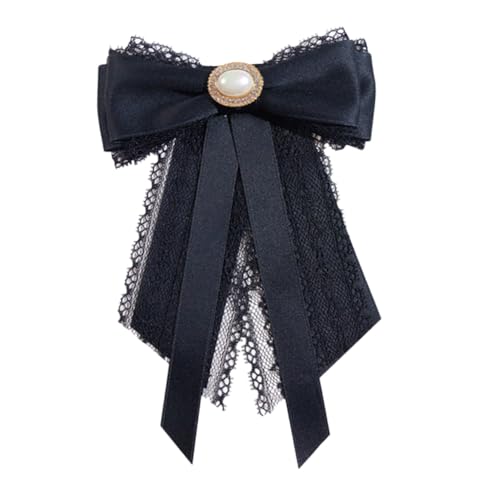 CONGARTENO Schwarze Spitzen brosche mit Imitationsperlen Elegante Schleifen halskrawatte für Frauen Vielseitiges Accessoire für Hochzeit Abendparty und Festliche Anlässe von CONGARTENO