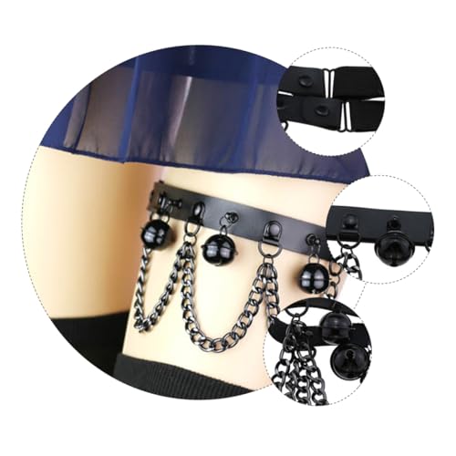CONGARTENO Schwarzer PU Leg Ring mit Glockenkette Elastischer Gothic Punk Beinschmuck Verstellbares Beinstreifen Ornament für Festival Cosplay und Halloween von CONGARTENO