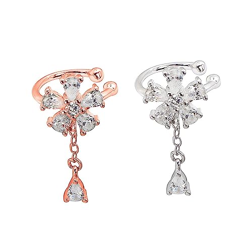 CONGARTENO Silberne Ohrclips für Damen mit Funkelnden Zirkonia Blumen Kleine Kreative Ohrklemmen Hochwertigem Silber Modischer Schmuck Ohrloch für Alltag und Reise von CONGARTENO