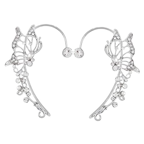 CONGARTENO Silberne Schmetterling Ohrclips mit Funkelnden Strasssteinen nicht Durchbohrte Ohrstecker für Damen Eleganter Leichter Ohrschmuck Komfortabel und Vielseitig für Alltag und von CONGARTENO