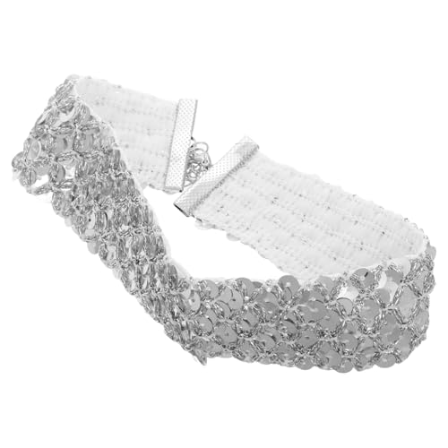 CONGARTENO Silberner Choker Halskette mit Metallischen Pailletten und Funkelnden Strasssteinen Vintage Halskette für Hochzeit Party und Club Modischer Schmuck für Damen von CONGARTENO