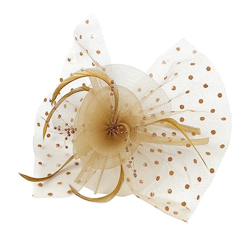 CONGARTENO 1stücke Fascinator Hut Mit Netz Und Blumen Stirnband Für Hochzeiten Partys Und Halloween Vintage Kopfbedeckung Für Damen Gold von CONGARTENO