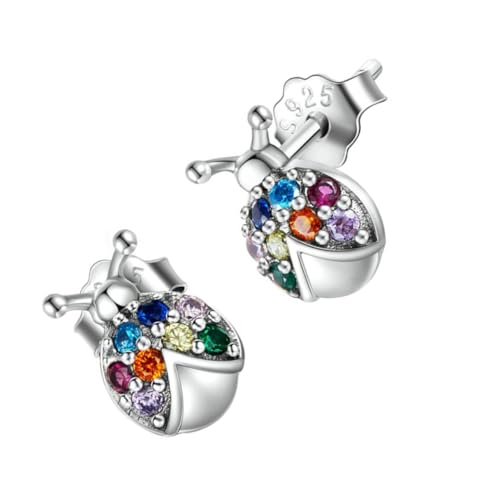 CONGARTENO Sterling Silber Marienkäfer Ohrstecker Damen Ohrschmuck mit Bunten Zirkonia Modische Ohrstecker für Mädchen Hypoallergen Leicht Kombinierbar für Partys und Alltag von CONGARTENO
