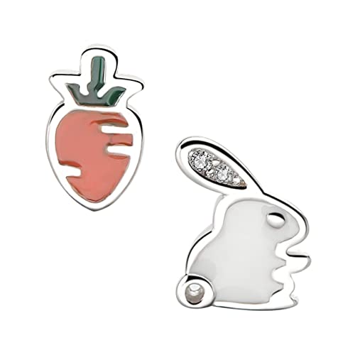 CONGARTENO Sterling Silber Ohrringe Damen Asymmetrisch Kaninchen und Karotte Design Schmuck Dangle Ohrstecker Festlicher Schmuck für Frauen und Mädchen von CONGARTENO