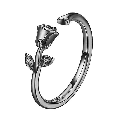 CONGARTENO Sterling Silber Ring Damen Verstellbarer Offener Rosengestaltung Finger Ring Stapelbar Hautfreundlich Persönlicher Schmuck für Alltag und von CONGARTENO