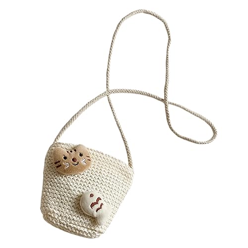 CONGARTENO Strohtasche Mädchen Strandtasche Handgefertigt Leicht Tragbar Robuste Geflochtene Umhängetasche Süßer Eimer Stil Für Alltag Party Freizeit von CONGARTENO