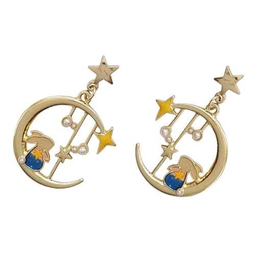 CONGARTENO Süße Kaninchen Ohrstecker für Damen Stern Mond Designs Hautfreundlich Leicht Langlebig als Ostergeschenk oder Modischer Schmuck für Frauen von CONGARTENO