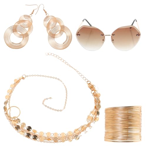 CONGARTENO Teiliges Damen Accessoires mit Randlosen Sonnenbrillen Requisiten Mehrlagiger Metall Draht Halskette Spiralförmigem Armband und Asymmetrischen Ohrringen für Partys von CONGARTENO
