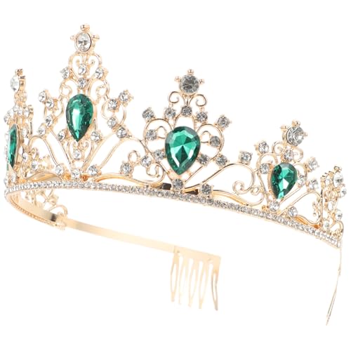 CONGARTENO Tiara Krone mit Funkelnden Kristallen Hochzeit Haarschmuck für Braut Grünes Haarteil Damen Edles Accessoire für Ball Festzug und Formelle Anlässe von CONGARTENO