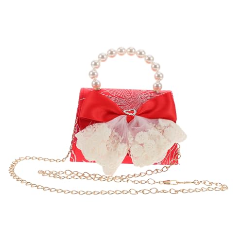 CONGARTENO Umhängetasche mit Perlen und Schleife Rote Schultertasche für Chinesische Neujahrs geldumschläge Süße Crossbody tasche für Mädchen Handtragbar und Verstellbar Festliches Design von CONGARTENO