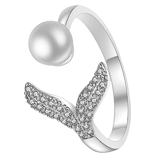 CONGARTENO Verstellbarer Meerjungfrau Ring mit Perle Modischer Schmuck für Damen Offener Fingerring Langlebiger Legierungsring für Alltag Party und Verlobung von CONGARTENO