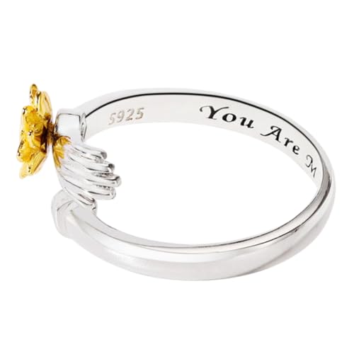 CONGARTENO Verstellbarer Sonnenblumen Ring Damen Silber Design Offener Schmuckring für Mädchen von CONGARTENO