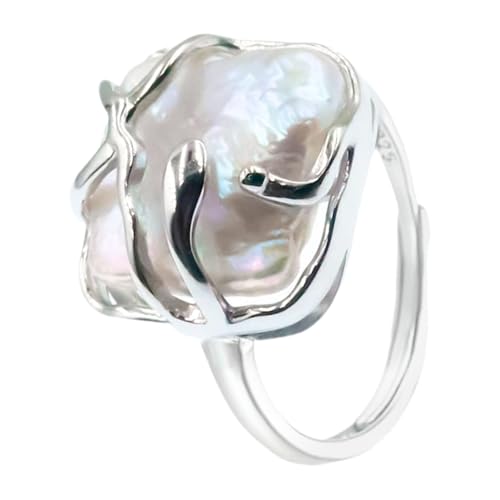 CONGARTENO Verstellbarer Vintage Offener Damenring mit Unregelmäßiger Form und Perlenakzent Modischer Fingerring für Zeigefinger Robuster Schmuck für Party und Alltag von CONGARTENO