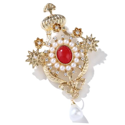 CONGARTENO Vintage Brosche Barock Kronen Design mit Tropfenförmigen Perlen Damen Schmuck Kleidungsaccessoire Elegante Anstecknadel für Pullover Kleid und Mantel von CONGARTENO