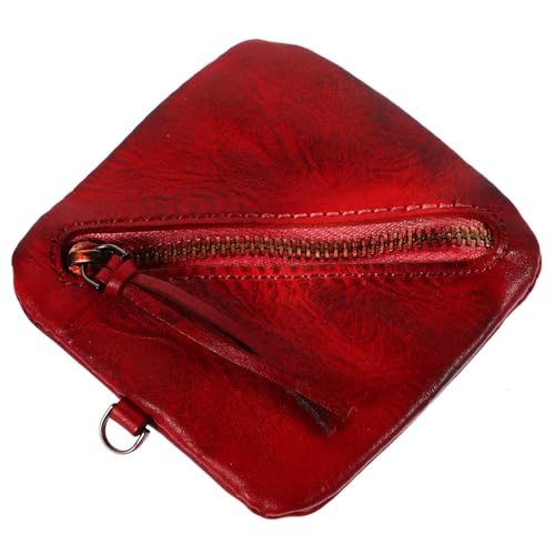 CONGARTENO Vintage Damen Münzbörse aus Robustem Rindsleder Kompakte Retro Ohrhörer und Kartenetui mit Reißverschluss Leichte Kosmetiktasche für Unterwegs Praktische Change Pouch für Kleine von CONGARTENO