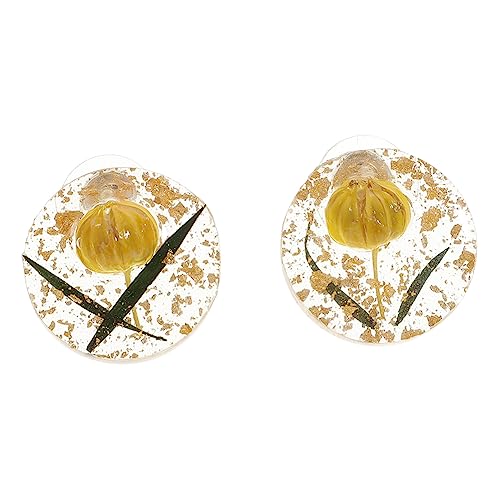 CONGARTENO Vintage Dried Flower Ohrhänger mit Clip Chic Ear Jewelry Sphärische Ohrstecker Resin mit Blumen Designs für Damen Perfektes für Freunde von CONGARTENO