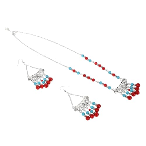 CONGARTENO Vintage Ethnische Perlen Quasten Schmuckset Damen Chunky Halskette Ohrringe Vielseitiges Modeschmuck Set Für Kostüm Orientalische Mode Und Festliche Anlässe von CONGARTENO