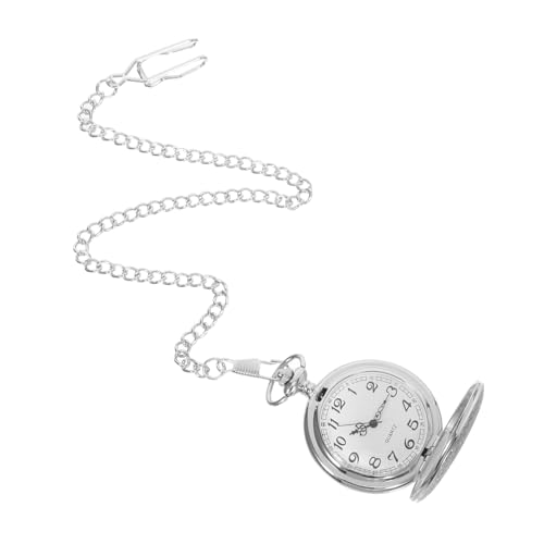 CONGARTENO Vintage Herren Taschenuhr mit Klassischem Graviertem Gehäuse Mechanisches Handaufzugwerk Große Silberne Flip-Cover Uhr mit Flexibler Hängekette Vielseitig Tragbar für Hochzeiten von CONGARTENO