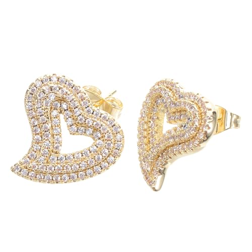 CONGARTENO Vintage Herz Ohrstecker Vergoldet mit Zirkonia Hohl Design Leicht und Komfortabel Kupferlegierung Glitzernde Bling Schmuck für Damen und Mädchen Vielseitig für Alltag und Party von CONGARTENO