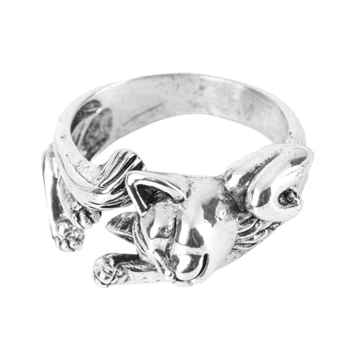CONGARTENO Vintage Silber Offener Ring mit Katzen totem Modischer Damenring Verstellbar Kreatives Design für Alltag und Besondere Anlässe Komfortabel und Stilvoll von CONGARTENO