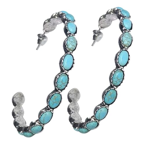 CONGARTENO Vintage Türkis Creolen Ohrringe Damen C Form Großer Kreis Schmuck Modisch Vielseitig Kombinierbar für Alltag und Festlichkeiten von CONGARTENO