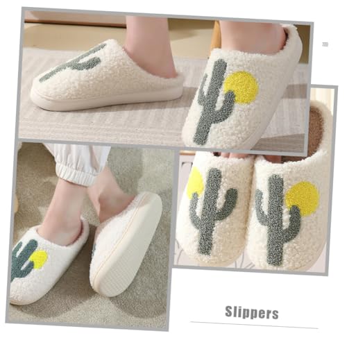 CONGARTENO Warme Flauschige Hausschuhe Damen und Herren Kuschelige Plüschpantoffeln mit Modischem Kaktusmuster Rutschfeste Sohle Bequeme Hauspantoffeln für Kalte Wintertage Indoor Schuhe von CONGARTENO