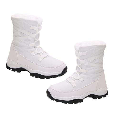 CONGARTENO Warme Winter Schneestiefel Damen Gefüttert Hoher Schaft Plüschfutter Komfortable Outdoor Stiefel Weiche Innensohle Rutschfest Weiß von CONGARTENO