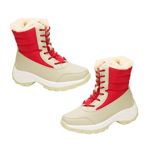 CONGARTENO Warmer Damen Winter Schneestiefel mit Kunstfell Gefüttert Rutschfeste Gummisohle Modische Schnürung Robust und für Outdoor Herbst und Winter PU Oberfläche von CONGARTENO