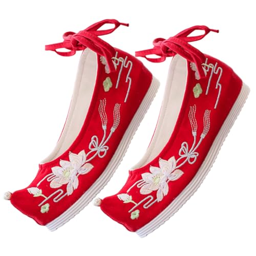 CONGARTENO Wedge Heel Stickereischuhe Damen Chinesischer Stil Hanfu Stoffschuhe Frühling Sommer Vintage Floral Embroidered Freizeitschuhe mit Verstecktem Keilabsatz und Gummisohle von CONGARTENO