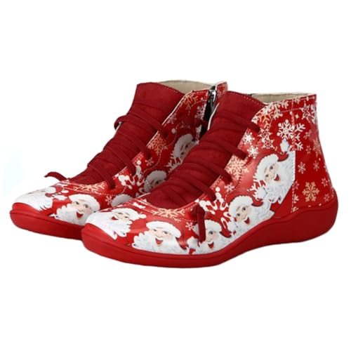 CONGARTENO Weiche Damen Kurzstiefel Weihnachten Rot PU Material Bequeme Atmungsaktive Xmas Schuhe für Herbst Winter Festliche Party Bühne von CONGARTENO