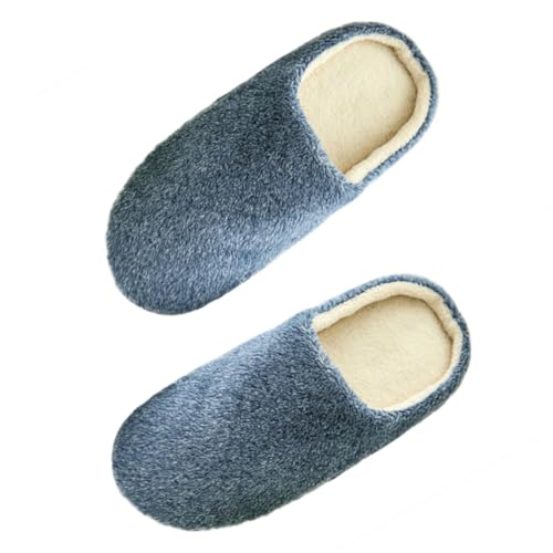CONGARTENO Weiche Leise Hausschuhe mit Plüschfutter Baumwollgepolstert Warme Rutschfeste Winterpantoffeln für Damen und Herren Navyblau für Zuhause und Gäste von CONGARTENO