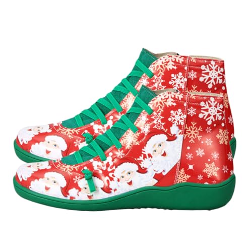CONGARTENO Weihnachtliche Damen Kurzstiefel Grün Komfortable Xmas Short Boots Festliche Schuhe für Herbst Winter Alltag und Party von CONGARTENO