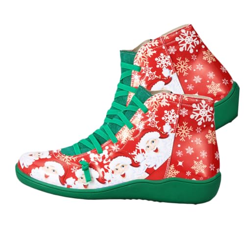 CONGARTENO Weihnachtliche Damen Kurzstiefel Grün Weihnachtsmotiv Komfortabel Herbst Winter Casual Schuhe Festliche Party von CONGARTENO