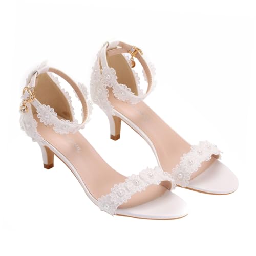 CONGARTENO Weiße Spitzen Wedding Heels Damen High Heeled Sandaletten mit Feinem Riemchen Stilvolle Brautschuhe für Party und Formelle Anlässe von CONGARTENO