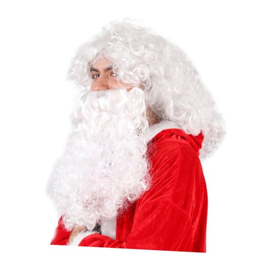 CONGARTENO Weißer Langer Lockiger Weihnachtsmann Perücke Santa Claus Cosplay Requisiten für Party Karneval Halloween von CONGARTENO