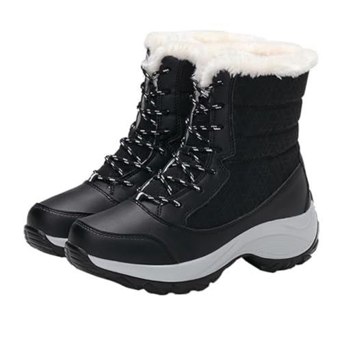 CONGARTENO Winter Damen Schneestiefel mit Warmem Kunstfellfutter Rutschfeste Gummisohle Mittelhohe Schnürboots für Kalte Tage Atmungsaktiv und Komfortabel für Outdoor und Alltag von CONGARTENO