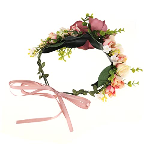 CONGARTENO frauen stirnband Festival Haarband Blumenkranz Boho Blumenkranz Kopfschmuck goldene Kopfbedeckung Blumenmädchen-Kopfbedeckungen für die Hochzeit Haarkranz Lilienblumengirlande Rosa von CONGARTENO