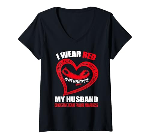 Damen In meiner Erinnerung an meinen Mann KONGESTIVE HERZINSUFFIZIENZ T-Shirt mit V-Ausschnitt Damen In meiner Erinnerung an meinen Mann KONGESTIVE HERZINSUFFIZIENZ T-Shirt mit V-Ausschnitt von CONGESTIVE HEART FAILURE AWARENESS