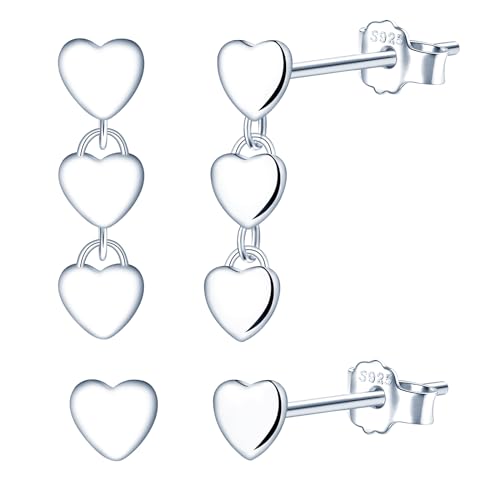 CONILOK 2 Paare Glatte Herz Ohrringe Silber 925 Stecker Ohrstecker Ohrhänger Silber Damen Schmuck Ohrring Kleine Geschenke für Frauen Mädchen Freundin Mutter Geburtstag Weihnachtstag Valentinstag von CONILOK