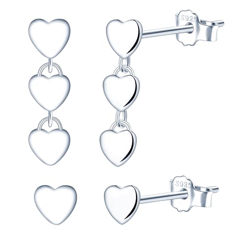 CONILOK 2 Paare Glatte Herz Ohrringe Silber 925 Stecker Ohrstecker Ohrhänger Silber Damen Schmuck Ohrring Kleine Geschenke für Frauen Mädchen Freundin Mutter Geburtstag Weihnachtstag Valentinstag von CONILOK