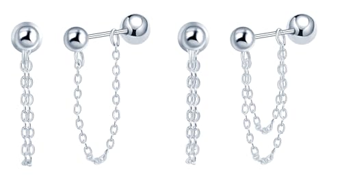 CONILOK 2 Paare Kette Quaste Kugel Ohrringe Silber 925 Stecker Ohrstecker Ohrhänger Silber Damen Schmuck Ohrring Geschenke für Frauen Mädchen Freundin Mutter Geburtstag Weihnachtstag Valentinstag von CONILOK