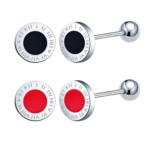 CONILOK 2 Paare Kreis Römische Ziffern Ohrringe Silber 925 Stecker Ohrstecker Ohrhänger Damen Schmuck Ohrring Kleine Geschenke für Frauen Mädchen Freundin Mutter Geburtstag Weihnachtstag Valentinstag von CONILOK