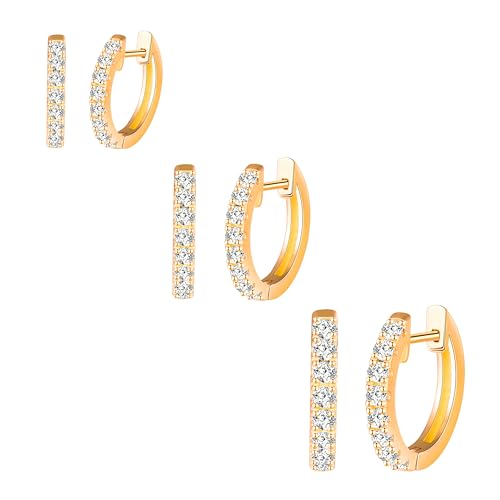 CONILOK 3 Paare Zirkonia Ohrringe Silber 925 Creolen Gold Ohrringe Set 10,12,14MM Damen Schmuck Ohrring Set Kleine Geschenke für Frauen Freundin Mama Geburtstag Weihnachtstag Valentinstag von CONILOK